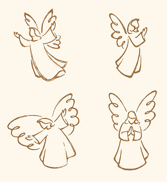 Angel Sketch Set Variations of angels, traced from my hand drawn sketch. Properly grouped with high resolution jpg. Visit portfolio for More Christmas Series Lightbox angel wings drawing stock illustrations