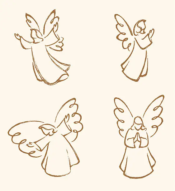 Vector illustration of Angel Sketch Set
