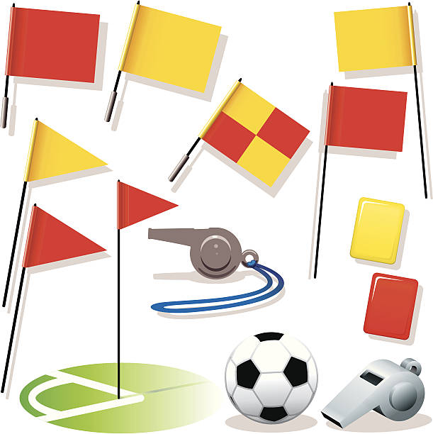stockillustraties, clipart, cartoons en iconen met football flags whistles ball - gele kaart illustraties