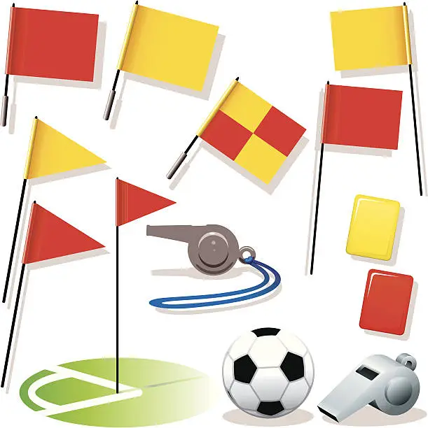 Vector illustration of Football Flags Whistles Ball