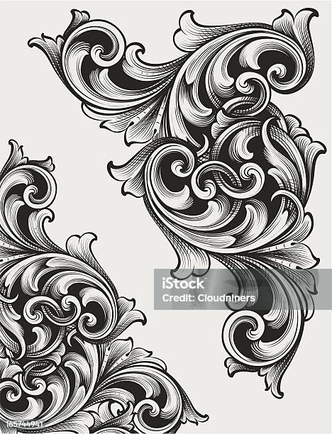 Угловой Scrolls Гравировкой — стоковая векторная графика и другие изображения на тему Ар-нуво - Ар-нуво, Цветочный узор, Узор