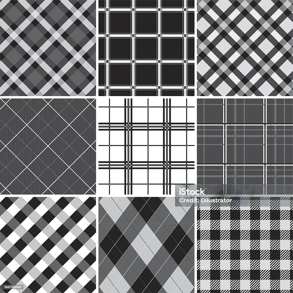 Colección de & a cuadros blanco y negro sin costura patrón de algodón - arte vectorial de Tartán libre de derechos