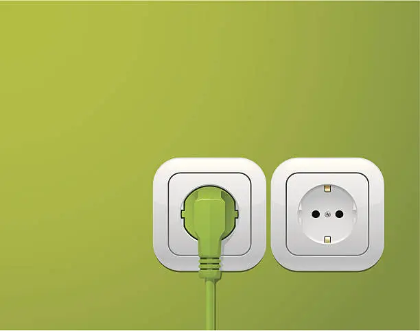 Vector illustration of Lime green wall with a power outlet plug