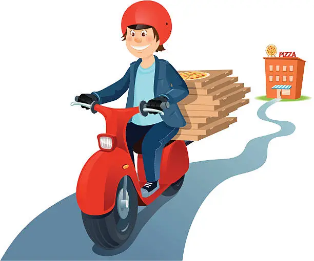 Vector illustration of Pizza delivery on scooter