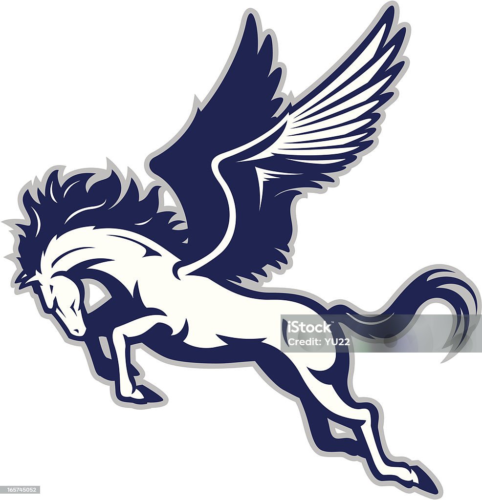 Pegasus mascot "Stylized powerful pegasus mascot. All colors are separated in layers. Easy to edit. Black and white version (EPS8,JPEG) included." Pegasus stock vector