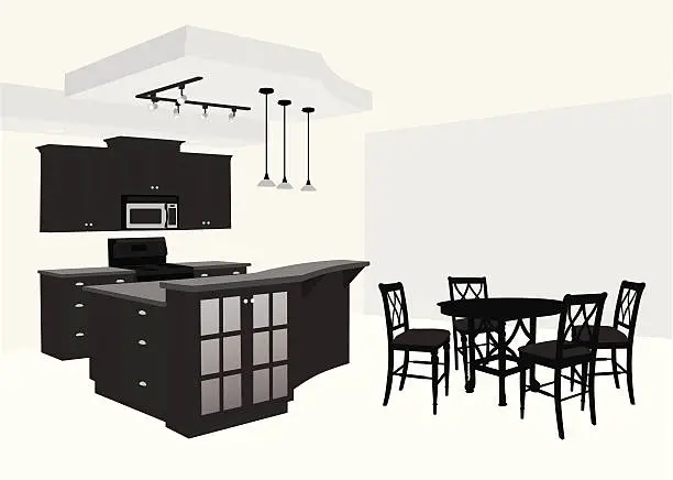 Vector illustration of Kitchen'n Dining Vector Silhouette