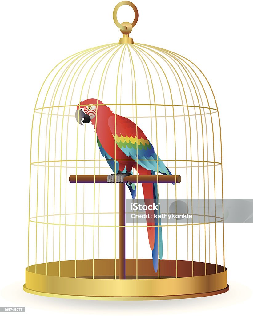 Ara żółtoskrzydła w klatkach - Grafika wektorowa royalty-free (Klatka dla ptaków)