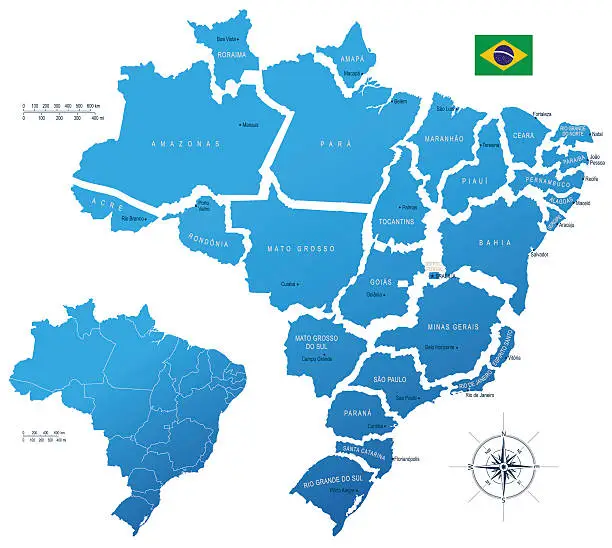 Vector illustration of Brazil, states
