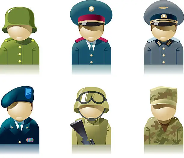Vector illustration of Icon set of military professions