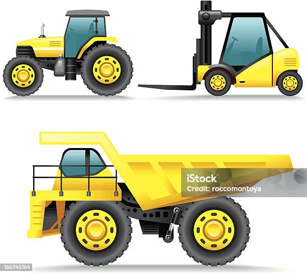 Ilustración de Conjunto De Iconos De Construcción De Máquinas y más Vectores Libres de Derechos de Amarillo - Color - Amarillo - Color, Camión de descarga, Carretilla elevadora