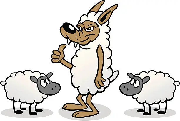 Vector illustration of Wolf In Sheep's Clothing