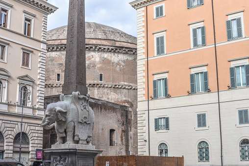 Rome, Italy - March 2, 2024: Beautiful statue on Piazza del Popolo in Rome, Italy