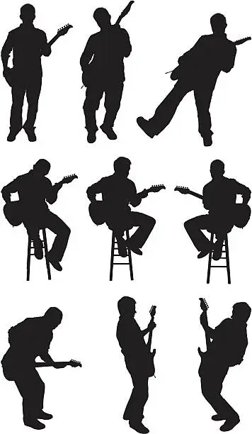 Vector illustration of Male guitarist performing and rocking out