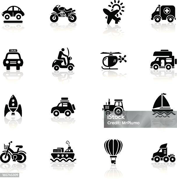 Nero Intenso Icone Di Trasportoserie - Immagini vettoriali stock e altre immagini di 4x4 - 4x4, Aereo di linea, Ambulanza