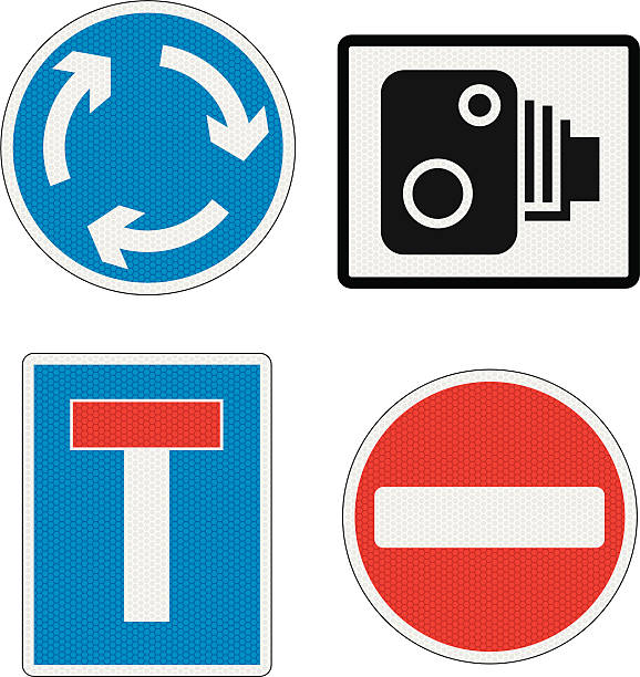 Road Signs UK with reflection detail vector art illustration