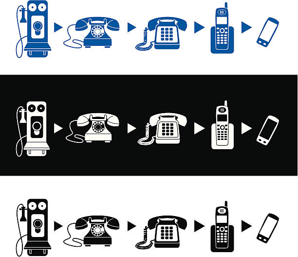 ilustraciones, imágenes clip art, dibujos animados e iconos de stock de evolución de teléfono - cordless phone telephone landline phone telephone receiver