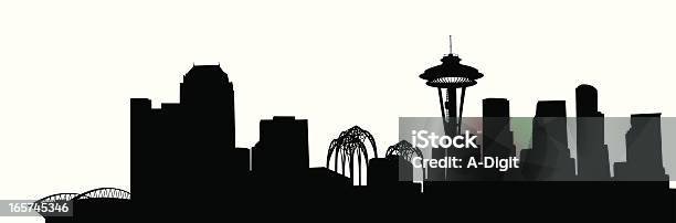 Seattleskyline — стоковая векторная графика и другие изображения на тему Линия горизонта - Линия горизонта, Сиэтл, Спейс Нидл