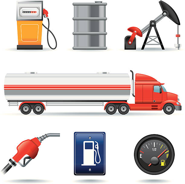 아이콘 세트, 엔진오일 산업 - semi truck fuel tanker truck diesel stock illustrations