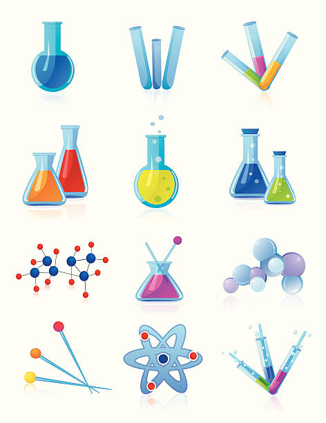 Chemistry 2 Vector illustration of chemical topics. Every object in a separate layer. chemistry beaker stock illustrations
