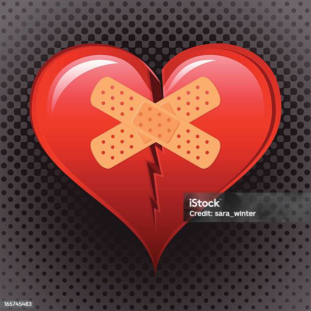 Разбитое Сердце Заштопанными С Лейкопластырь — стоковая векторная графика и другие изображения на тему Разбитое сердце - Разбитое сердце, Иллюстрация, Без людей