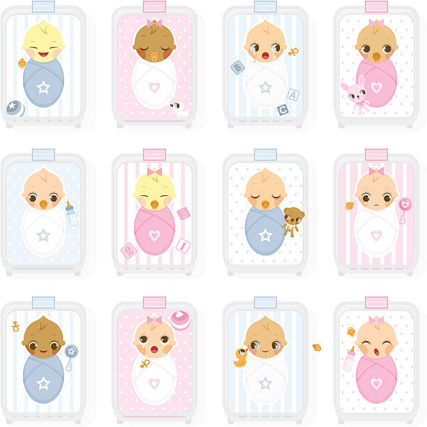 Maternity nursery, hospital. Newborn, baby Newborns in the nursery. Please see some similar pictures in my lightboxs: Babies Only stock illustrations