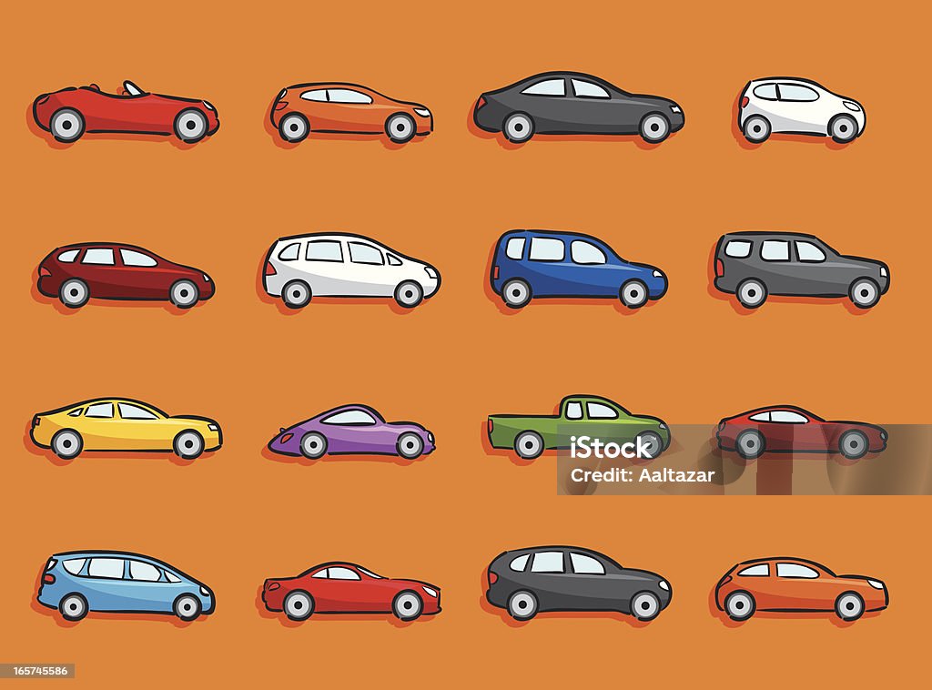 Iconos de dibujos animados con coches - arte vectorial de Minifurgoneta libre de derechos