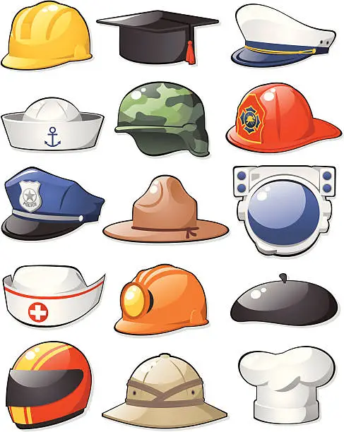 Vector illustration of Working Hats Set