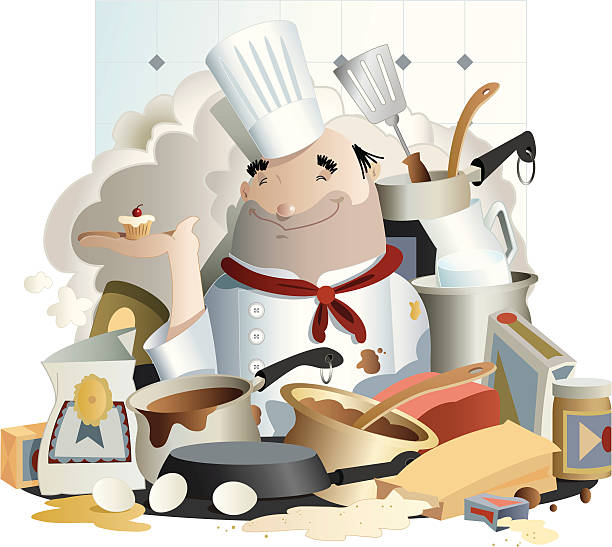 illustrations, cliparts, dessins animés et icônes de en désordre chef - cooking mess