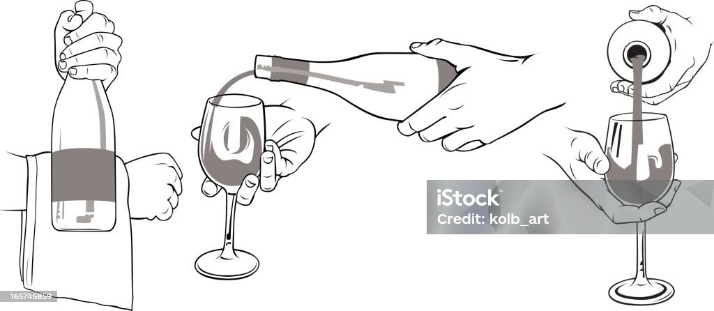 Mains présentant et de verser vin - clipart vectoriel de Alcool libre de droits