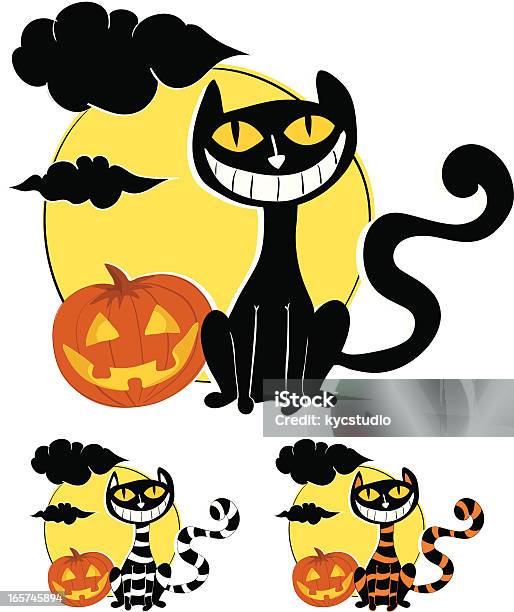 Jackolantern And Cat Smiling Stock Illustration - Download Image Now - Animal, Anthropomorphic, Art