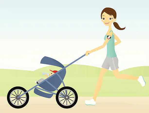 Vector illustration of Woman Jogging with Stroller