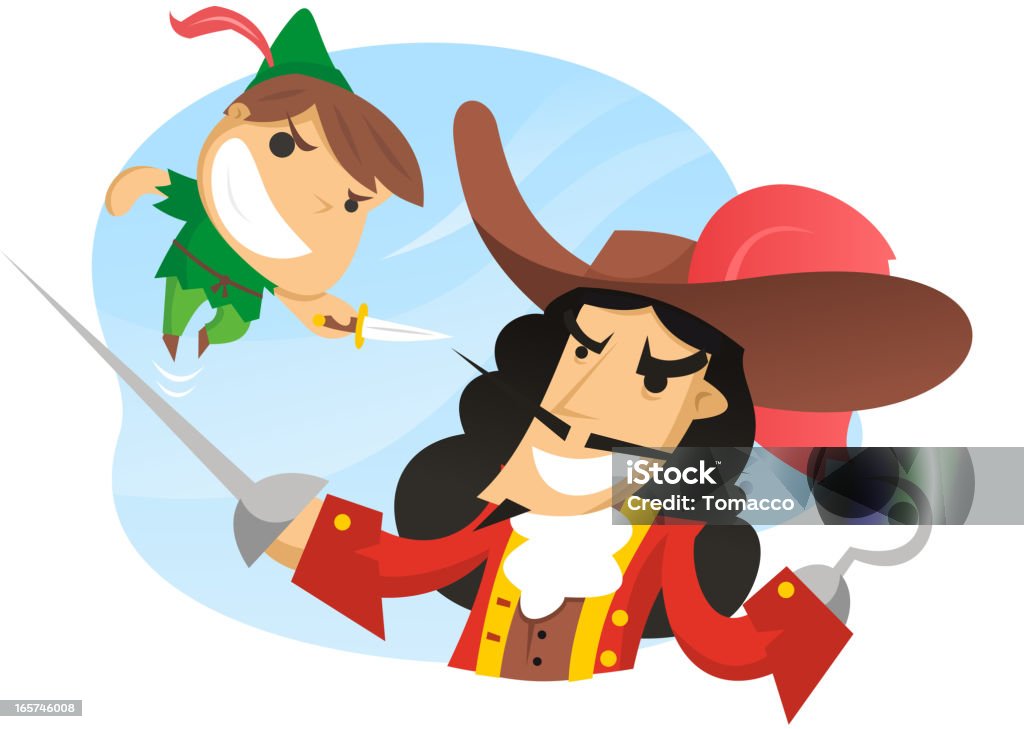 Mr Peter Peter pan fighting captain hook. Peter Pan stock vector