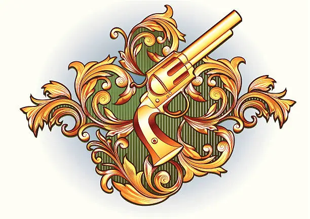 Vector illustration of Decorative gun emblem