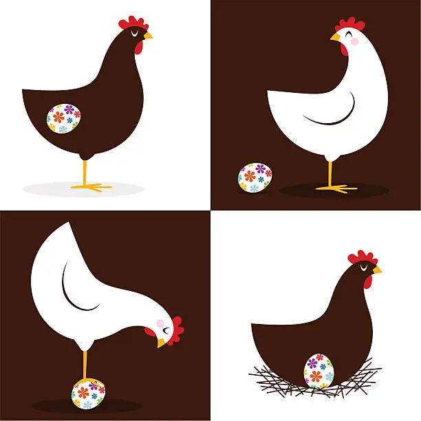 Vector illustration of Easter hen quadrants in brown and white