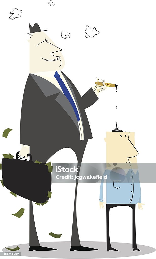 Smoking Business Man A wealthy smug business man enjoys a nice fat cigar using the little man as an ash tray Cigar stock vector