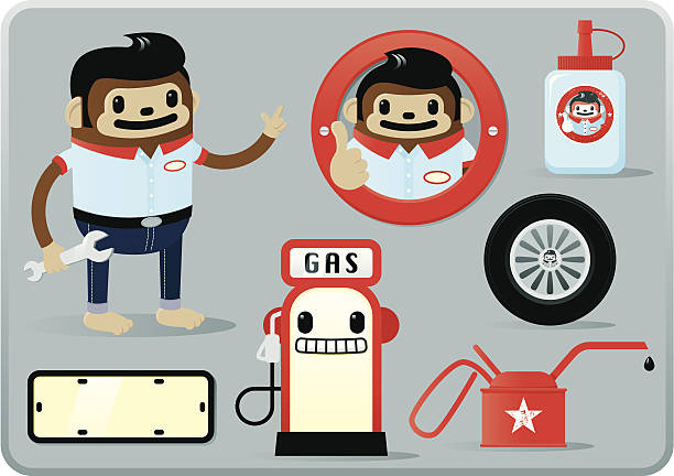 ilustrações, clipart, desenhos animados e ícones de elementos greasemonkey garagem - greasemonkey