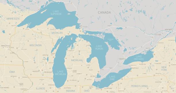 illustrazioni stock, clip art, cartoni animati e icone di tendenza di great lakes mappa - great lakes