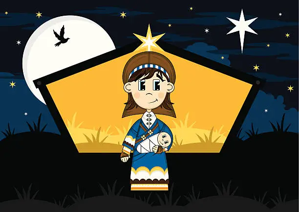 Vector illustration of Virgin Mary & Baby Jesus