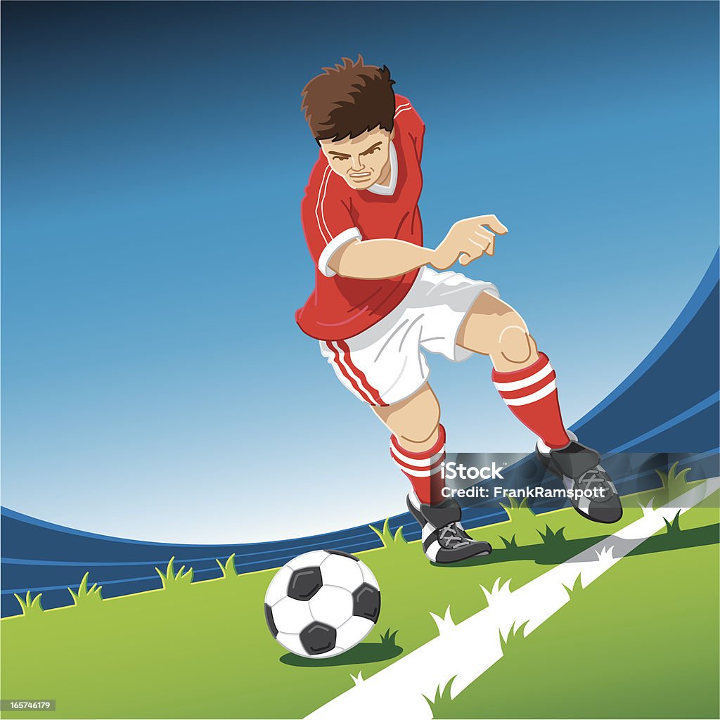 Rojo jugador de fútbol Freekick - arte vectorial de Fútbol libre de derechos
