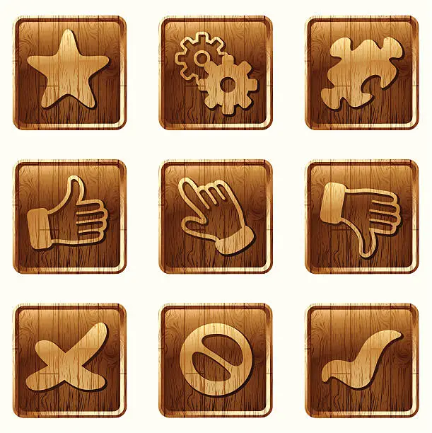 Vector illustration of glossy wooden icons vol 12