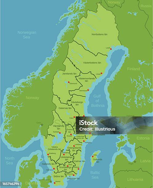 スウェーデン地図を郡 - 地図のベクターアート素材や画像を多数ご用意 - 地図, スウェーデン, ノルウェー