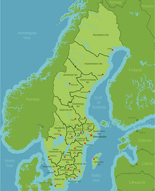 швеция карта, показывающая стран - sweden map cartography counties stock illustrations