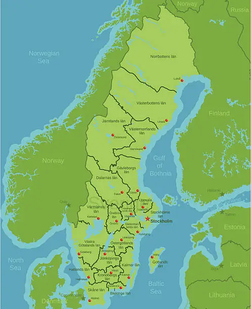 Vector illustration of Sweden Map showing Counties