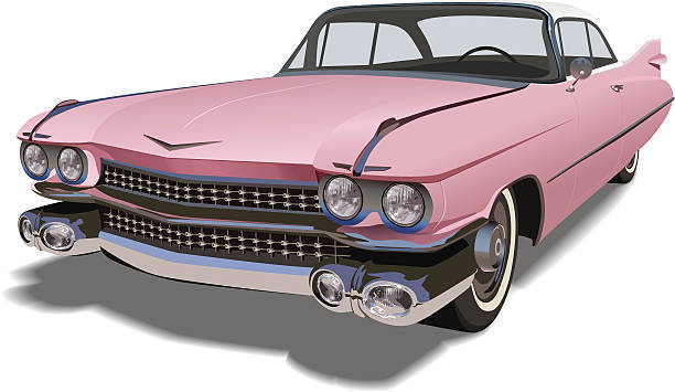 Vector Pink Cadillac A classic 1959-1964 pink Cadillac Coupe de Ville. 1950 1959 stock illustrations