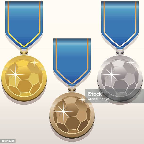 Vetores de Medalhas De Futebol e mais imagens de Medalha de ouro - Medalha de ouro, Bola, Bola de Futebol