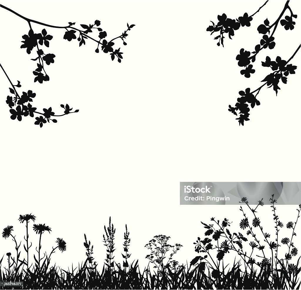 Spring blossomed garden Silhouettes of variable spring plants  In Silhouette stock vector