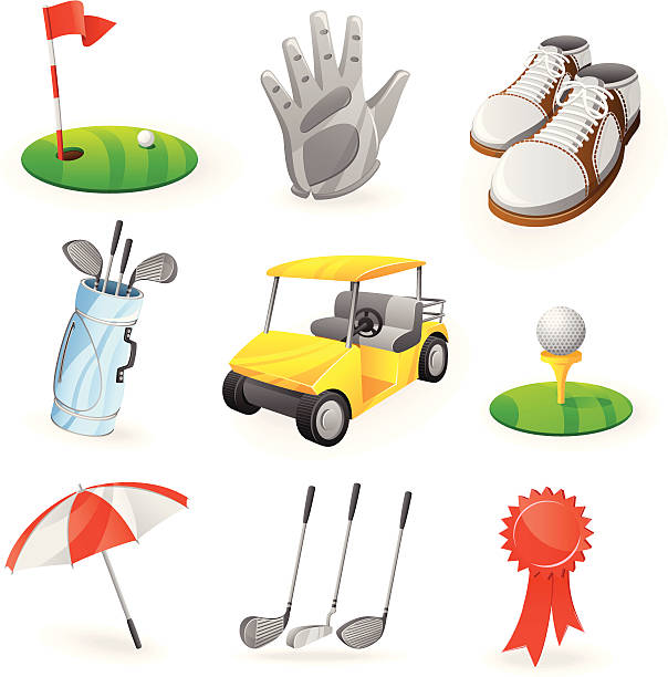 A set of nine icons that represent golf  Golf icon set - 3D series golf symbols stock illustrations