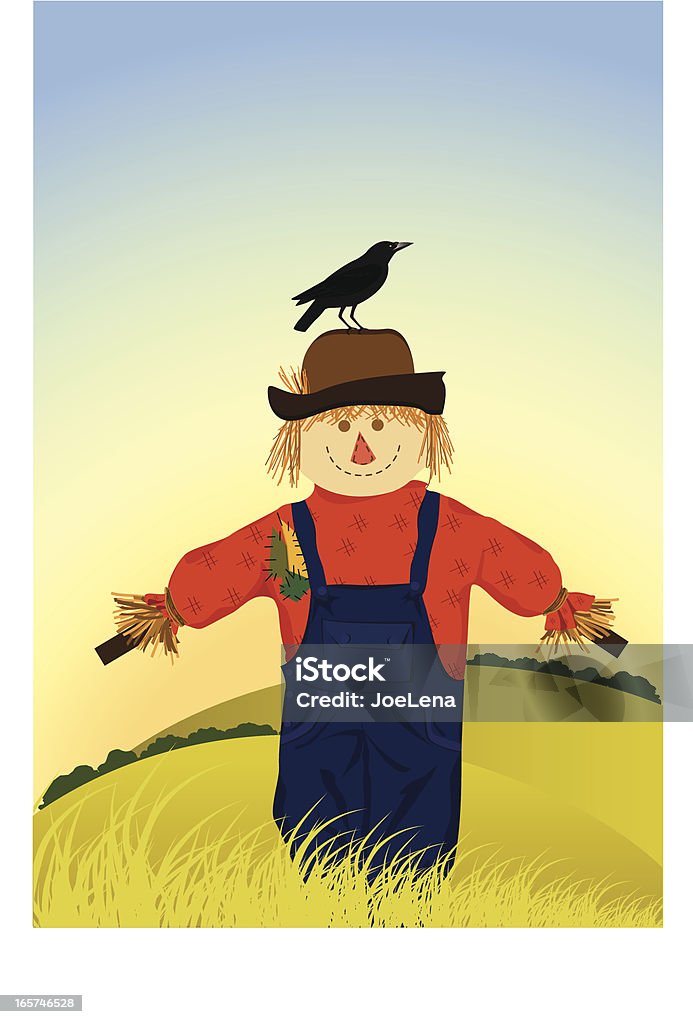 Scarecrow And A Crow In The Field Scarecrow and a crow in the field. Scarecrow - Agricultural Equipment stock vector