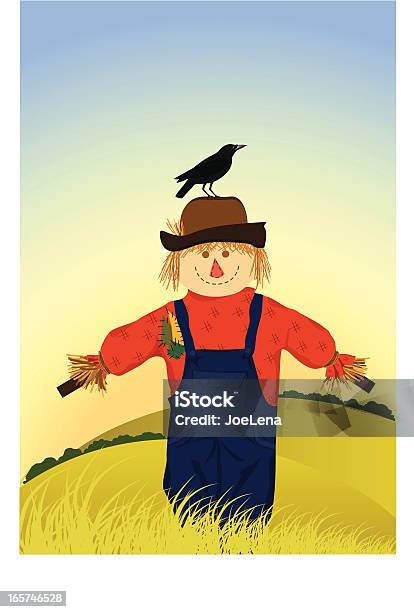 Scarecrow And A Crow In The Field Stock Illustration - Download Image Now - Scarecrow - Agricultural Equipment, Agricultural Field, Agriculture