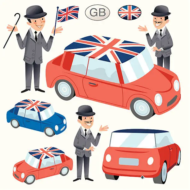 Vector illustration of British Cars and Gentlemen